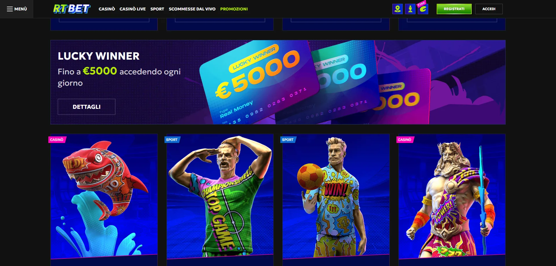 RTbet bonus di benvenuto fino a 500&euro; e 200 giri gratuiti